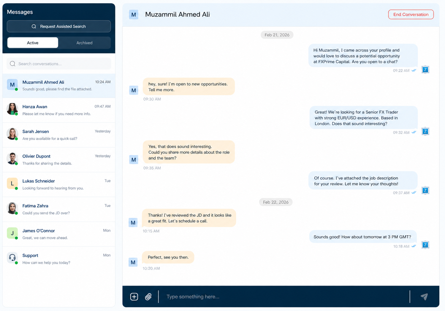 Gated candidate messaging interface