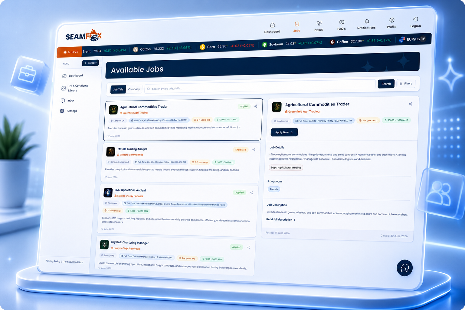 Seamfox platform interface